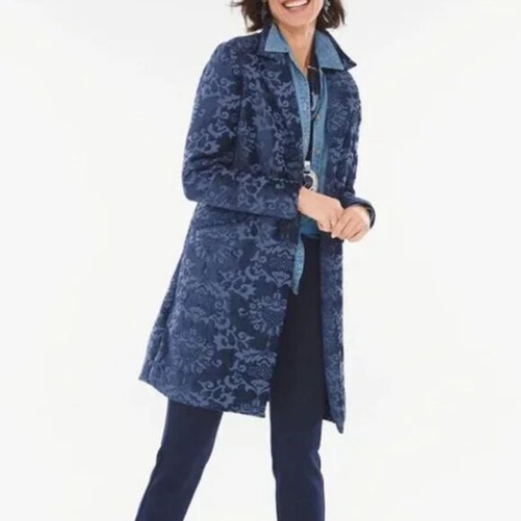 Chico's Jackets & Blazers - Chicos Blue Chenille Jacquard Tapestry Topper Jacket Size 4/6P